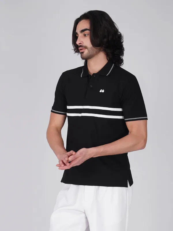 Men_S_Black_Double_Stripe_Organic_Cotton_Polo_T_Shirt_With_Anti_Stain_Anti_Microbial_Protection