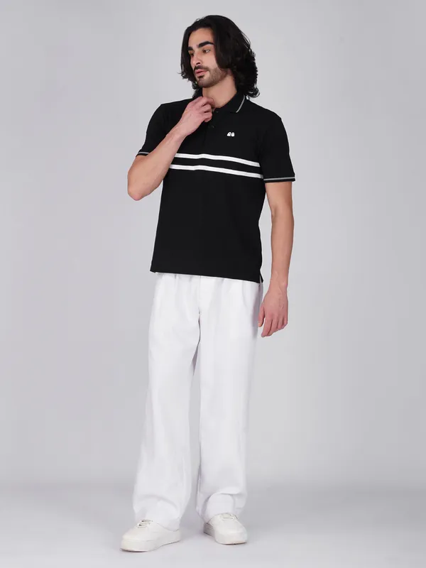 Men_S_Black_Double_Stripe_Organic_Cotton_Polo_T_Shirt_With_Anti_Stain_Anti_Microbial_Protection
