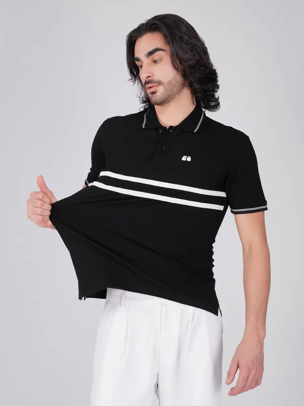 Men_S_Black_Double_Stripe_Organic_Cotton_Polo_T_Shirt_With_Anti_Stain_Anti_Microbial_Protection