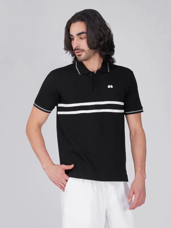 Men_S_Black_Double_Stripe_Organic_Cotton_Polo_T_Shirt_With_Anti_Stain_Anti_Microbial_Protection