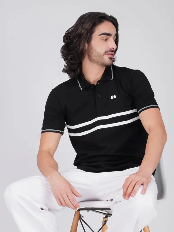 Men_S_Black_Double_Stripe_Organic_Cotton_Polo_T_Shirt_With_Anti_Stain_Anti_Microbial_Protection
