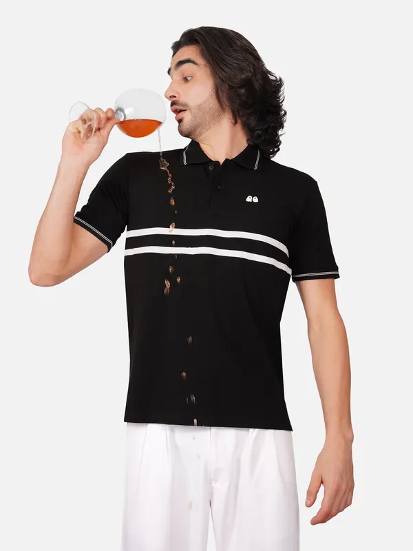 Men_S_Black_Double_Stripe_Organic_Cotton_Polo_T_Shirt_With_Anti_Stain_Anti_Microbial_Protection