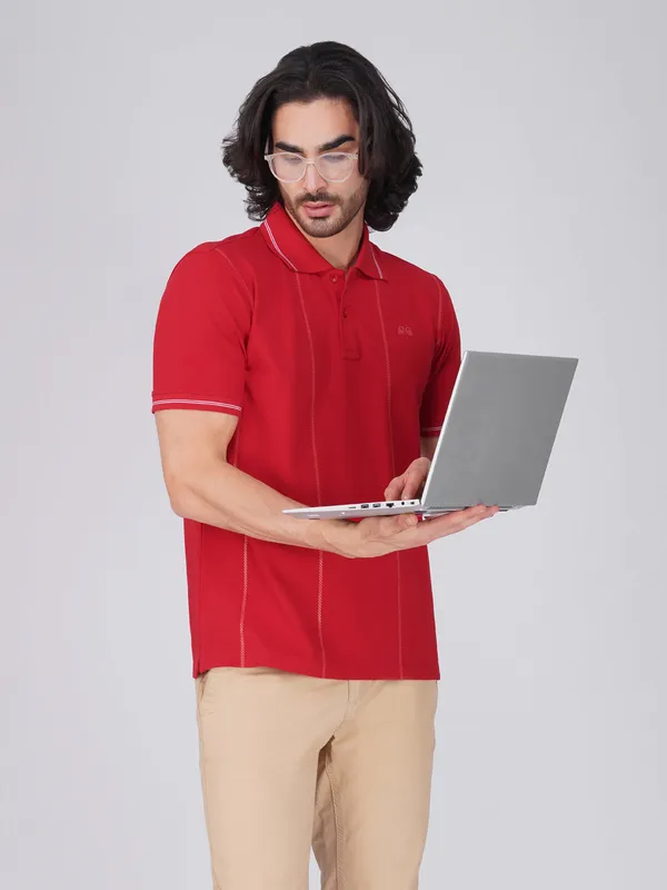 Men_S_Red_Printed_Organic_Cotton_Polo_T_Shirt_With_Anti_Stain_Anti_Microbial_Protection