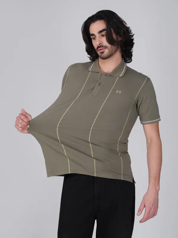 Men_S_Olive_Printed_Organic_Cotton_Polo_T_Shirt_With_Anti_Stain_Anti_Microbial_Protection