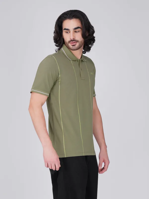 Men_S_Olive_Printed_Organic_Cotton_Polo_T_Shirt_With_Anti_Stain_Anti_Microbial_Protection
