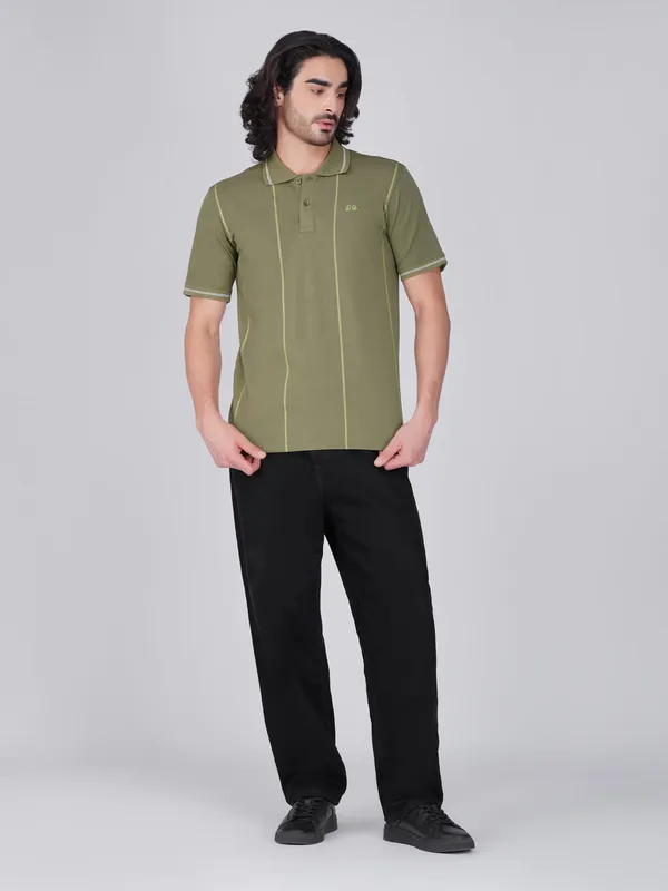 Men_S_Olive_Printed_Organic_Cotton_Polo_T_Shirt_With_Anti_Stain_Anti_Microbial_Protection