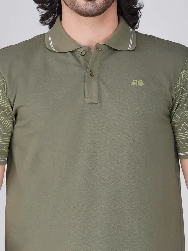 Men_S_Sleeve_Printed_Olive_Green_Organic_Cotton_Polo_T_Shirt_With_Anti_Stain_Anti_Microbial_Protection