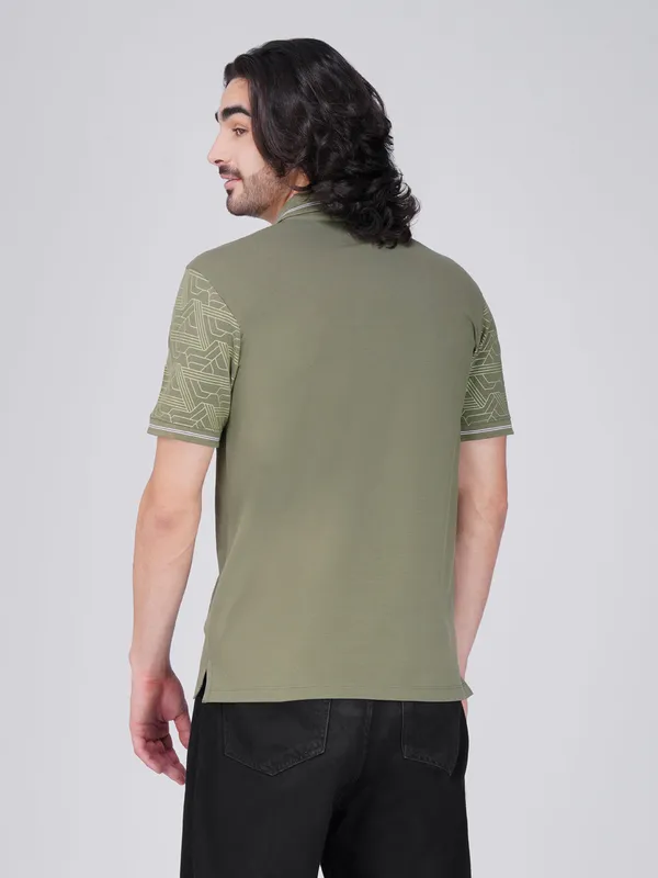 Men_S_Sleeve_Printed_Olive_Green_Organic_Cotton_Polo_T_Shirt_With_Anti_Stain_Anti_Microbial_Protection