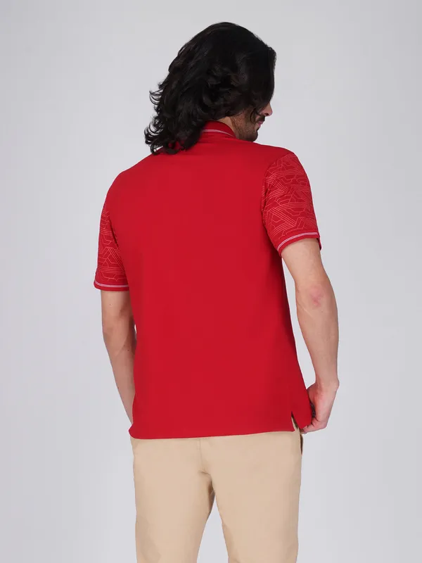 Men_S_Sleeve_Printed_Red_Organic_Cotton_Polo_T_Shirt_With_Anti_Stain_Anti_Microbial_Protection