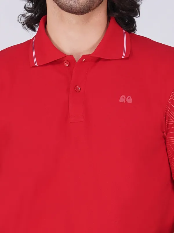 Men_S_Sleeve_Printed_Red_Organic_Cotton_Polo_T_Shirt_With_Anti_Stain_Anti_Microbial_Protection