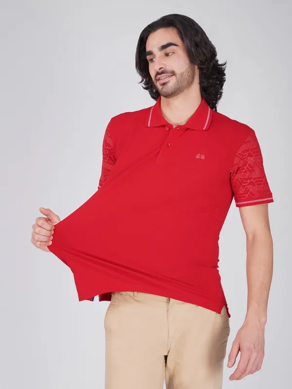 Men_S_Sleeve_Printed_Red_Organic_Cotton_Polo_T_Shirt_With_Anti_Stain_Anti_Microbial_Protection