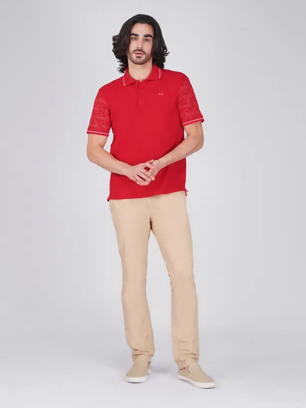 Men_S_Sleeve_Printed_Red_Organic_Cotton_Polo_T_Shirt_With_Anti_Stain_Anti_Microbial_Protection