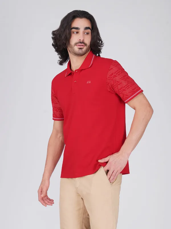 Men_S_Sleeve_Printed_Red_Organic_Cotton_Polo_T_Shirt_With_Anti_Stain_Anti_Microbial_Protection