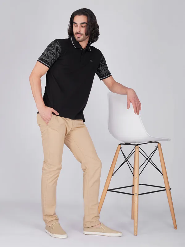 Men_S_Sleeve_Printed_Black_Organic_Cotton_Polo_T_Shirt_With_Anti_Stain_Anti_Microbial_Protection
