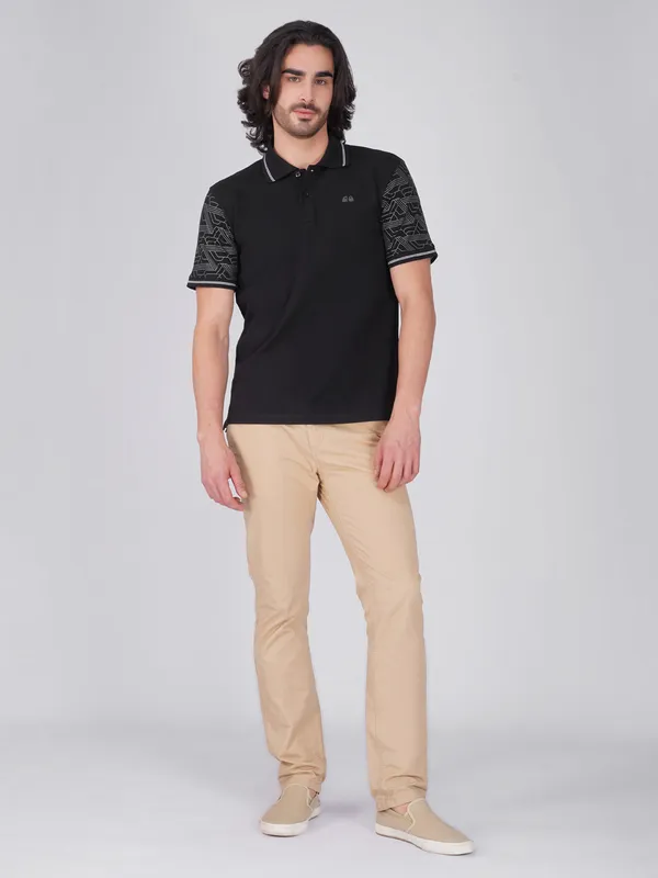 Men_S_Sleeve_Printed_Black_Organic_Cotton_Polo_T_Shirt_With_Anti_Stain_Anti_Microbial_Protection