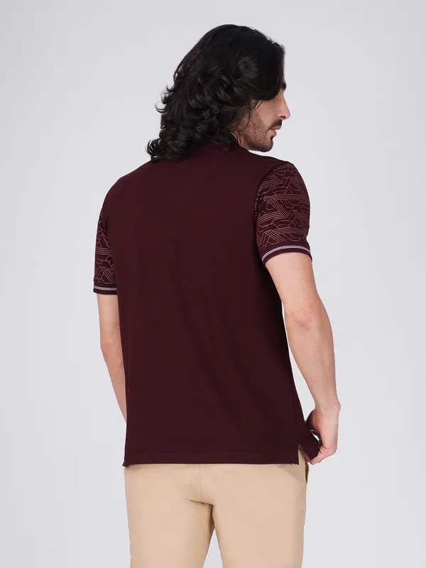 Men_S_Sleeve_Printed_Wine_Organic_Cotton_Polo_T_Shirt_With_Anti_Stain_Anti_Microbial_Protection