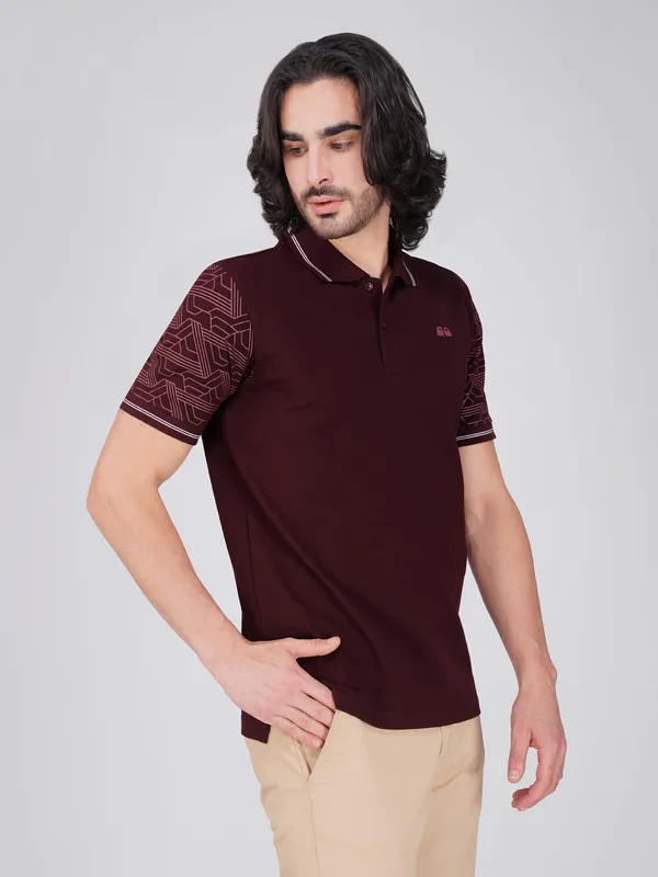 Men_S_Sleeve_Printed_Wine_Organic_Cotton_Polo_T_Shirt_With_Anti_Stain_Anti_Microbial_Protection