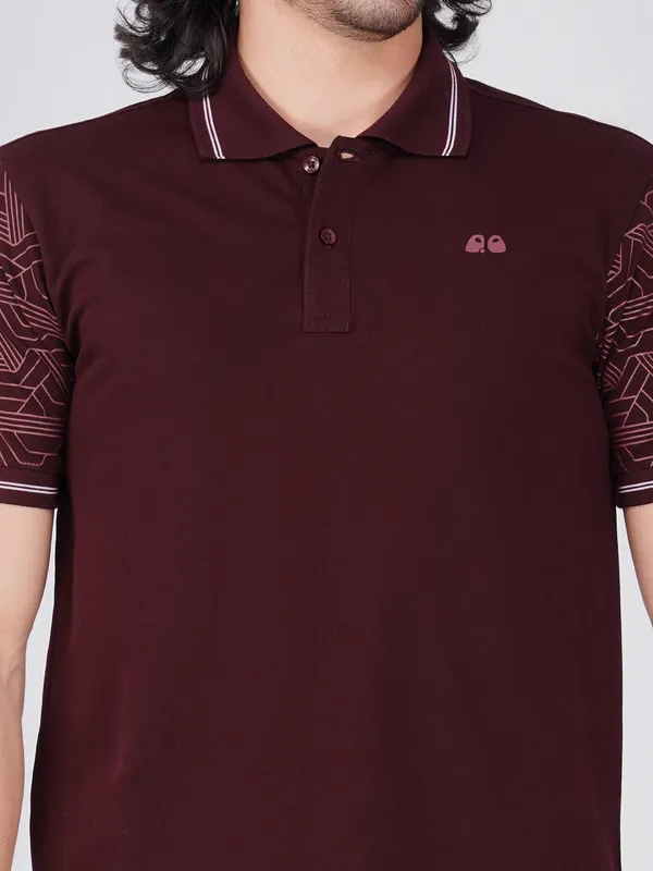 Men_S_Sleeve_Printed_Wine_Organic_Cotton_Polo_T_Shirt_With_Anti_Stain_Anti_Microbial_Protection