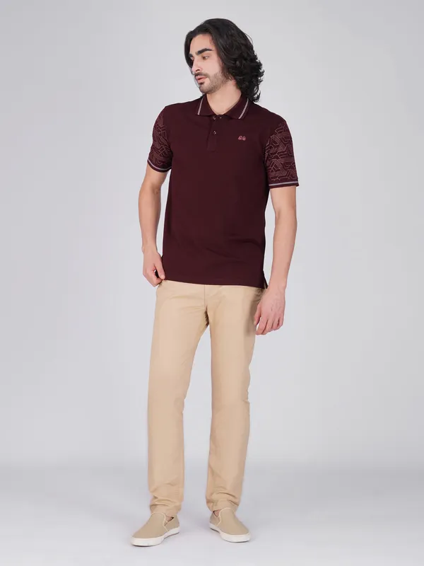 Men_S_Sleeve_Printed_Wine_Organic_Cotton_Polo_T_Shirt_With_Anti_Stain_Anti_Microbial_Protection