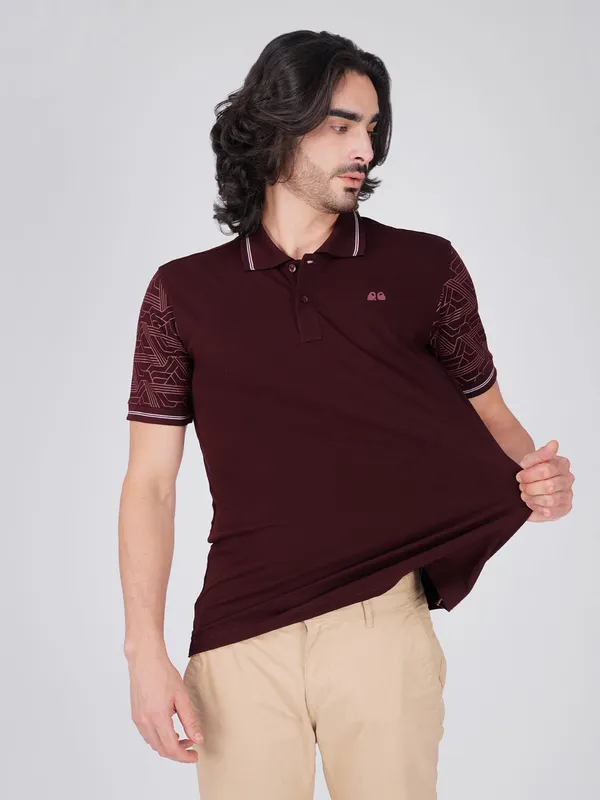 Men_S_Sleeve_Printed_Wine_Organic_Cotton_Polo_T_Shirt_With_Anti_Stain_Anti_Microbial_Protection