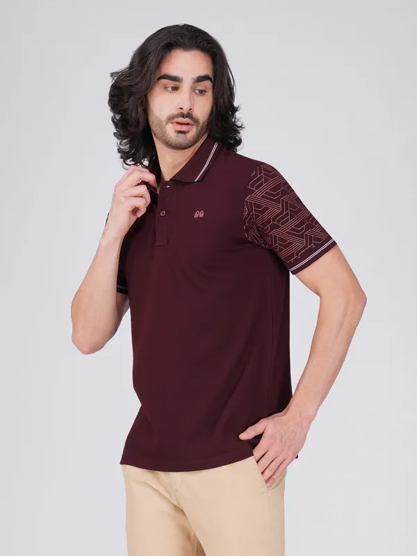 Men_S_Sleeve_Printed_Wine_Organic_Cotton_Polo_T_Shirt_With_Anti_Stain_Anti_Microbial_Protection