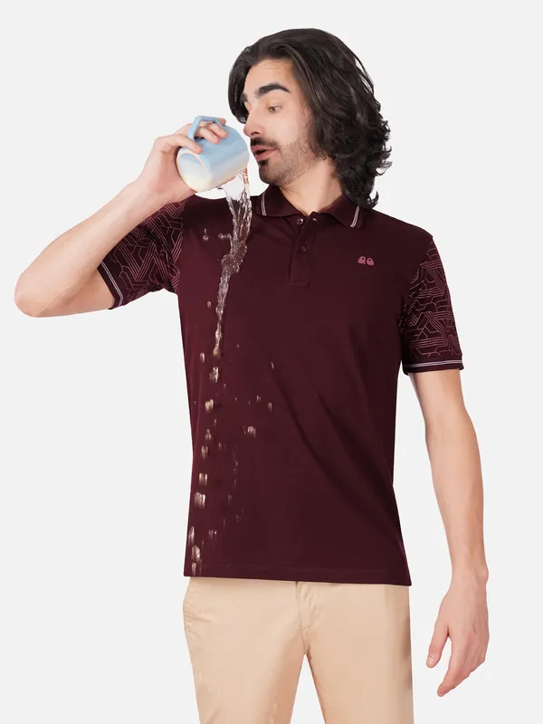 Men_S_Sleeve_Printed_Wine_Organic_Cotton_Polo_T_Shirt_With_Anti_Stain_Anti_Microbial_Protection