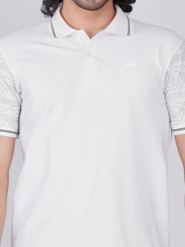 Men_S_Sleeve_Printed_White_Organic_Cotton_Polo_T_Shirt_With_Anti_Stain_Anti_Microbial_Protection