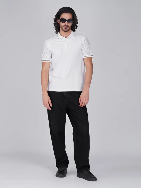 Men_S_Sleeve_Printed_White_Organic_Cotton_Polo_T_Shirt_With_Anti_Stain_Anti_Microbial_Protection