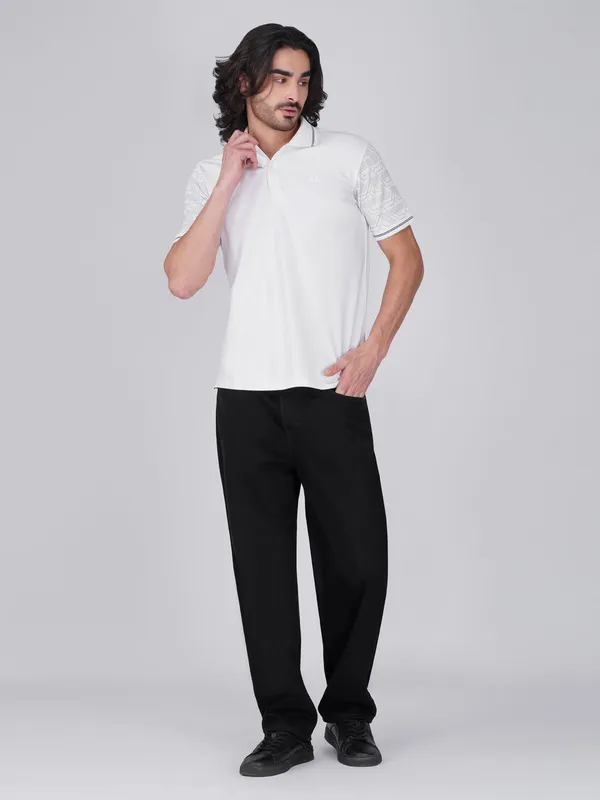 Men_S_Sleeve_Printed_White_Organic_Cotton_Polo_T_Shirt_With_Anti_Stain_Anti_Microbial_Protection