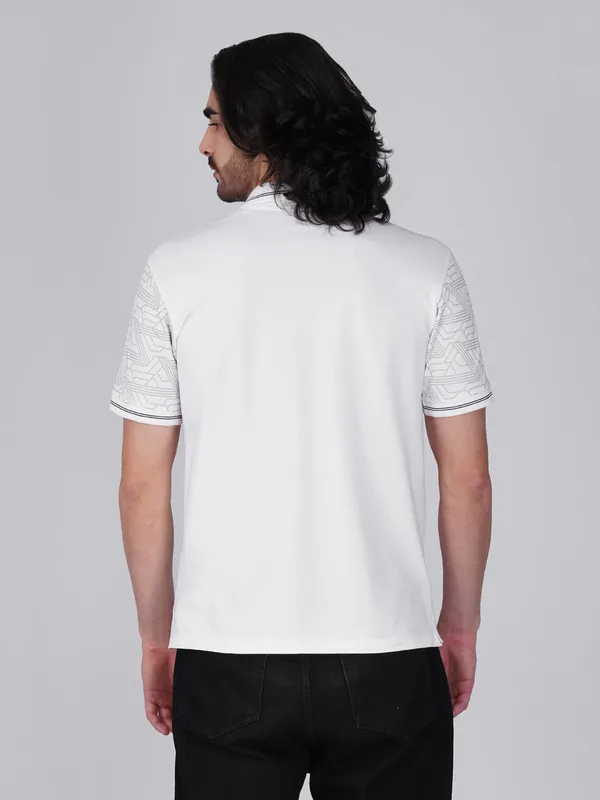 Men_S_Sleeve_Printed_White_Organic_Cotton_Polo_T_Shirt_With_Anti_Stain_Anti_Microbial_Protection