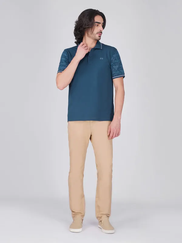 Men_S_Sleeve_Printed_Blue_Organic_Cotton_Polo_T_Shirt_With_Anti_Stain_Anti_Microbial_Protection