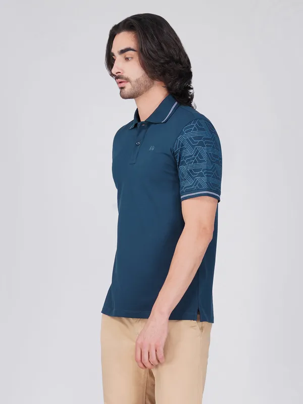 Men_S_Sleeve_Printed_Blue_Organic_Cotton_Polo_T_Shirt_With_Anti_Stain_Anti_Microbial_Protection