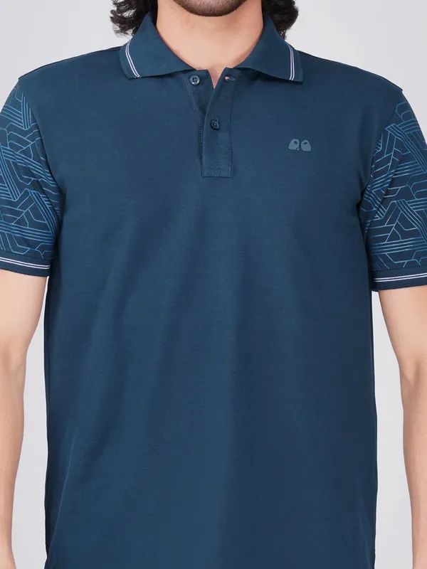 Men_S_Sleeve_Printed_Blue_Organic_Cotton_Polo_T_Shirt_With_Anti_Stain_Anti_Microbial_Protection