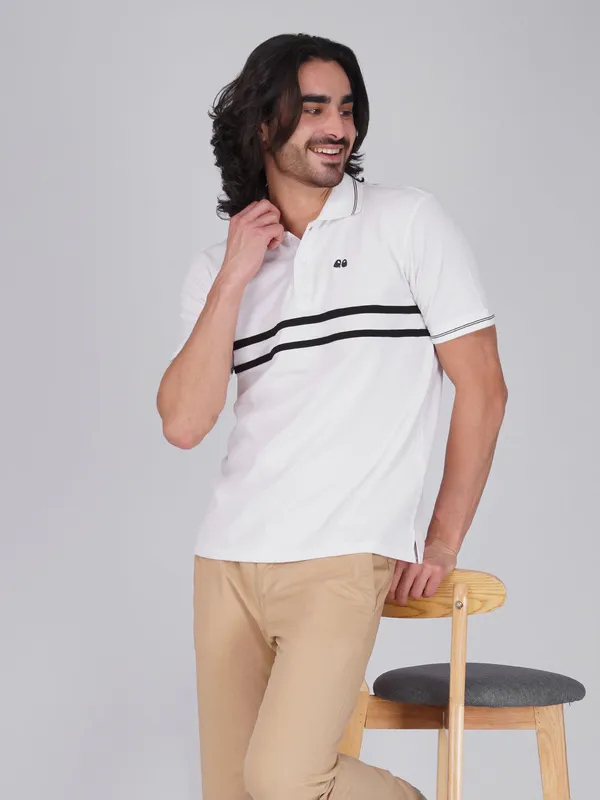 Men_S_White_Double_Stripe_Organic_Cotton_Polo_T_Shirt_With_Anti_Stain_Anti_Microbial_Protection