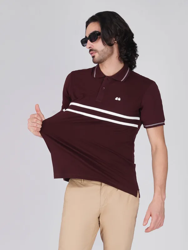 Men_S_Wine_Double_Stripe_Organic_Cotton_Polo_T_Shirt_With_Anti_Stain_Anti_Microbial_Protection