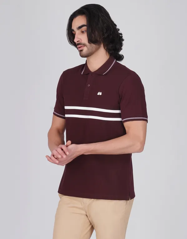 Men_S_Wine_Double_Stripe_Organic_Cotton_Polo_T_Shirt_With_Anti_Stain_Anti_Microbial_Protection