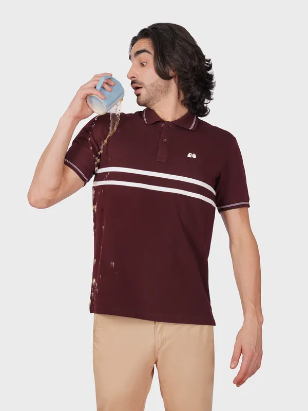 Men_S_Wine_Double_Stripe_Organic_Cotton_Polo_T_Shirt_With_Anti_Stain_Anti_Microbial_Protection