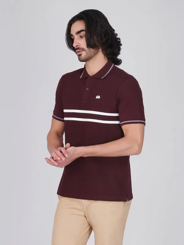 Men_S_Wine_Double_Stripe_Organic_Cotton_Polo_T_Shirt_With_Anti_Stain_Anti_Microbial_Protection