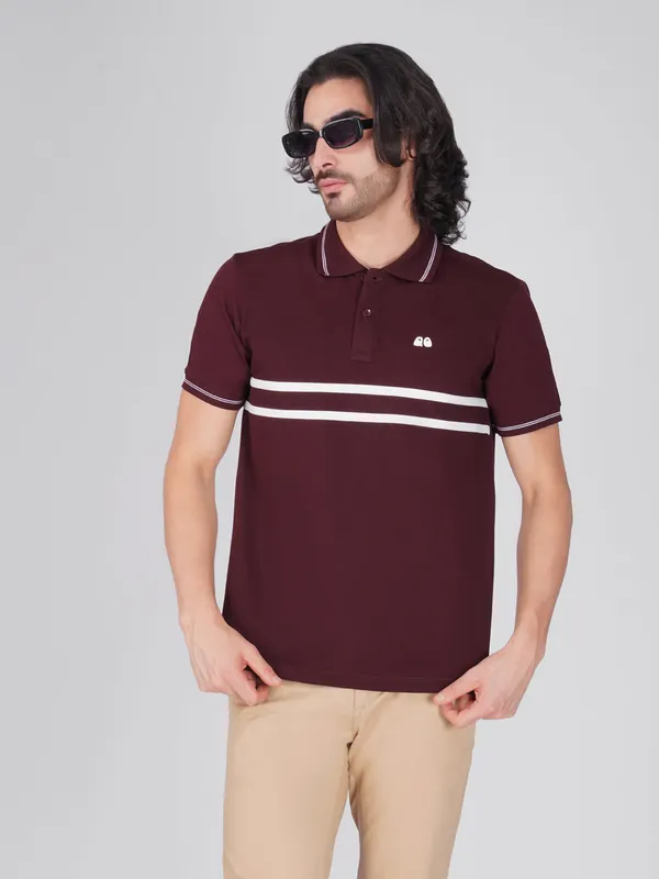 Men_S_Wine_Double_Stripe_Organic_Cotton_Polo_T_Shirt_With_Anti_Stain_Anti_Microbial_Protection