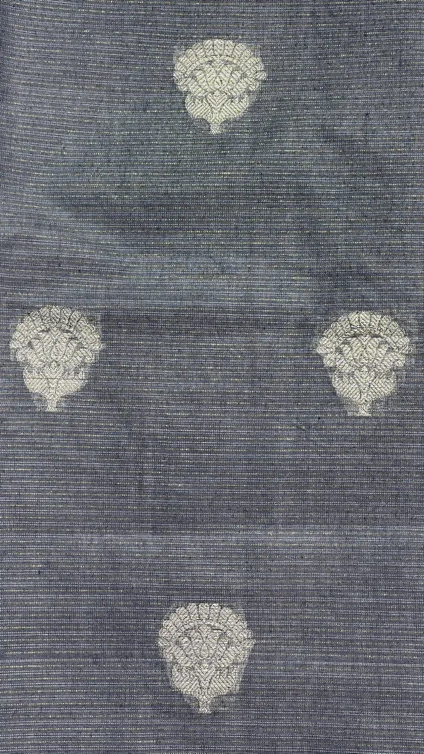 Humairah_Presents_Grey_Cotton_Masrise_Floral_Silver_Zari_Booti_with_Self_Silver_Zari_Border_and_Grey_Blouse