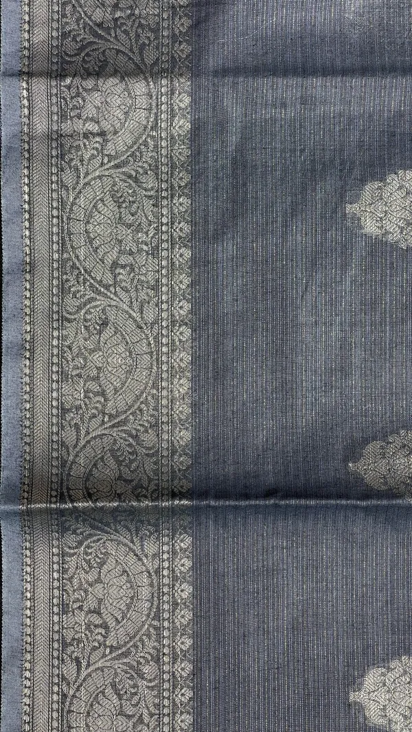 Humairah_Presents_Grey_Cotton_Masrise_Floral_Silver_Zari_Booti_with_Self_Silver_Zari_Border_and_Grey_Blouse