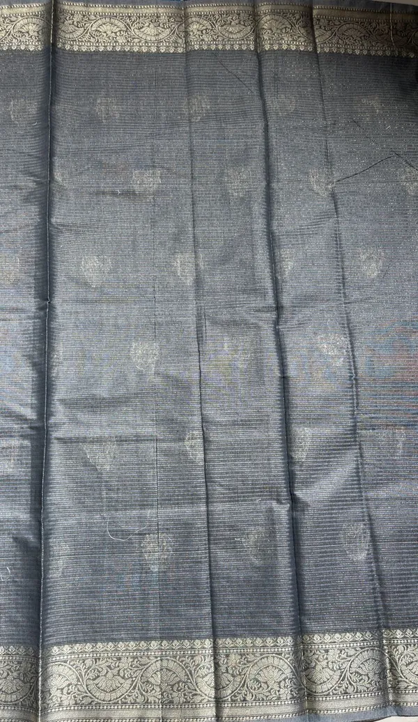 Humairah_Presents_Grey_Cotton_Masrise_Floral_Silver_Zari_Booti_with_Self_Silver_Zari_Border_and_Grey_Blouse