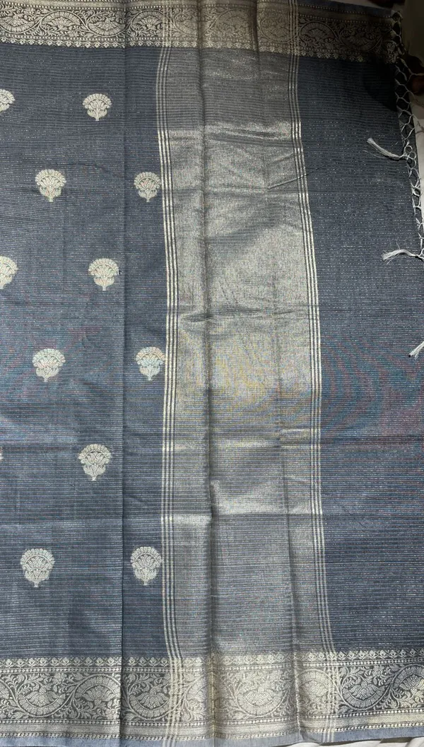 Humairah_Presents_Grey_Cotton_Masrise_Floral_Silver_Zari_Booti_with_Self_Silver_Zari_Border_and_Grey_Blouse