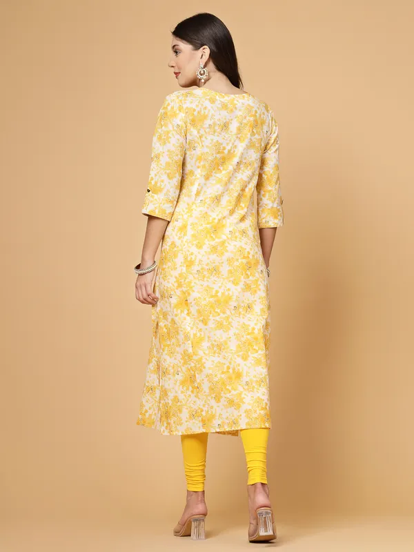 Yellow_Pure_Cotton_A-line_Kurta_with_White_Gota_Patti_Embellishments