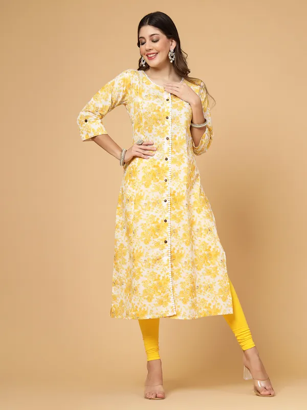 Yellow_Pure_Cotton_A-line_Kurta_with_White_Gota_Patti_Embellishments