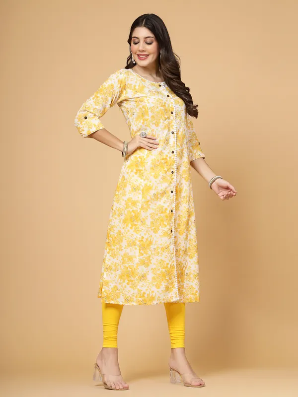 Yellow_Pure_Cotton_A-line_Kurta_with_White_Gota_Patti_Embellishments