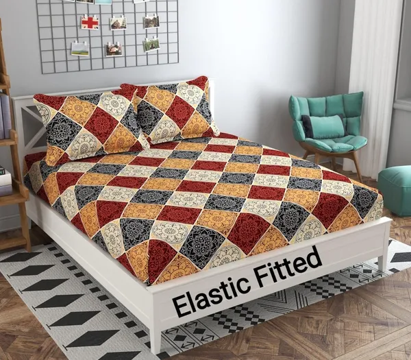 Stars_Abstract_Print_King_Size_Double_Bed_Elastic_Fitted_100%_Cotton_Bedsheet_with_2_Pillow_Cover_(72"x78"_Upto_6"_Mattress)