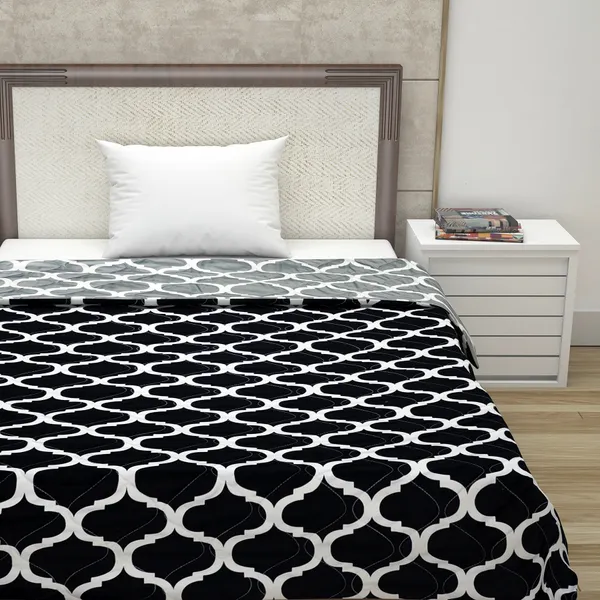 _Microfibre_Mild_Winter_110_GSM_Reversible_Single_Bed_Quilt_Comforter_Blanket_-_(Black_and_Grey,_Abstract)
