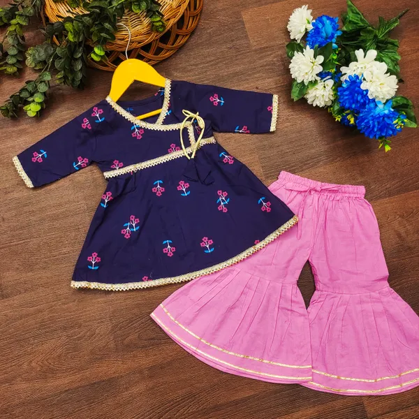 Blue_Cotton_Blend_Floral_Printed_Readymade_Kurta_and_Sharara_Set_for_Girls