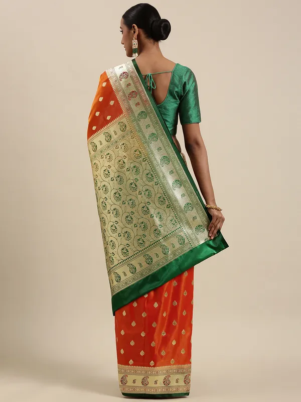 Orange_Satin_Silk_Banarasi_Sarees_For_Women